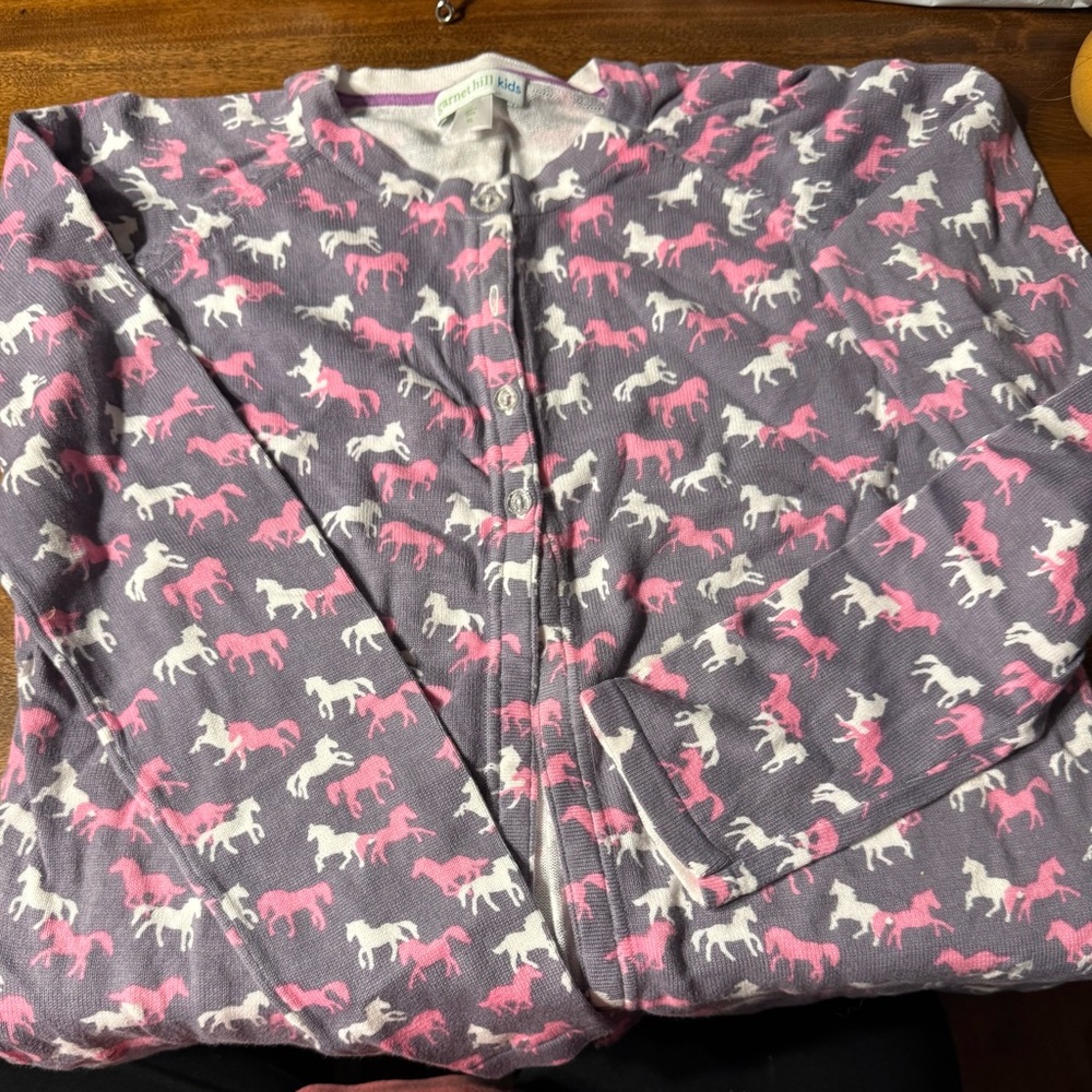 Garnet Hill Pink and White Horse Sweater